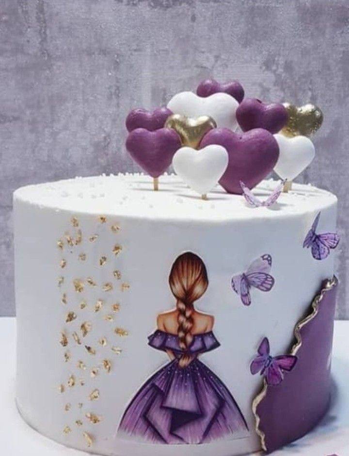 کیک با طرح دخترانه و رنگ بنفش